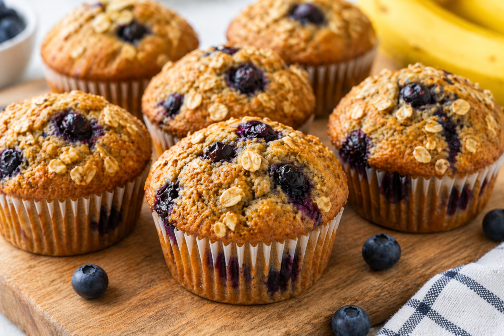 banana blueberry oatmeal muffins